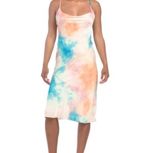 Sage Collective Cowl Tie Dye Satin MIDI Dress